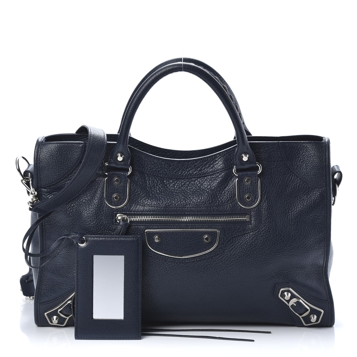 Chevre Silver Metallic Edge Hardware City Bleu Nuit Dark Sea