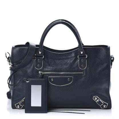 Balenciaga Chevre Silver Metallic Edge Hardware City Bleu Nuit Dark Sea 1 of 12