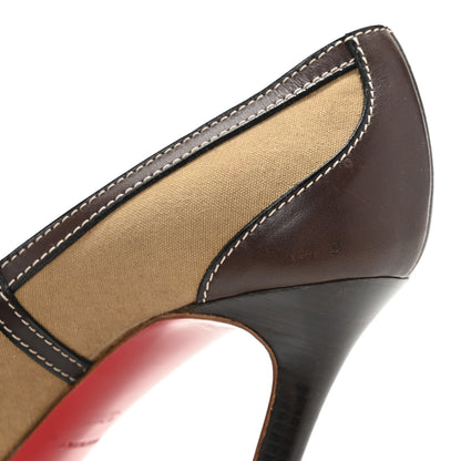 Christian Louboutin Canvas Calfskin Pumps 37 Beige Brown 9 of 9