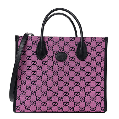 Gucci Monogram Multicolor Textured Dollar Calfskin Small Retro Interlocking G Tote Bag Pink Blue 1 of 10
