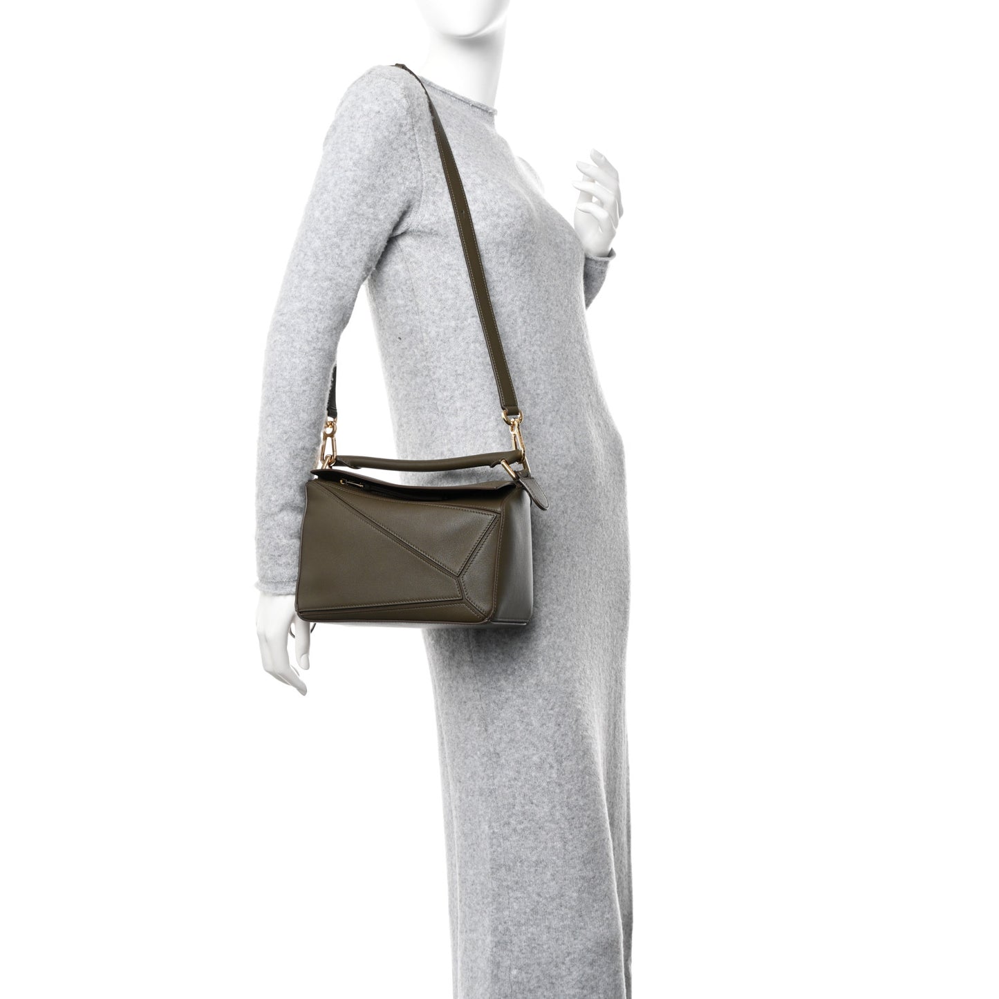 Calfskin Small Puzzle Bag Dark Khaki Green