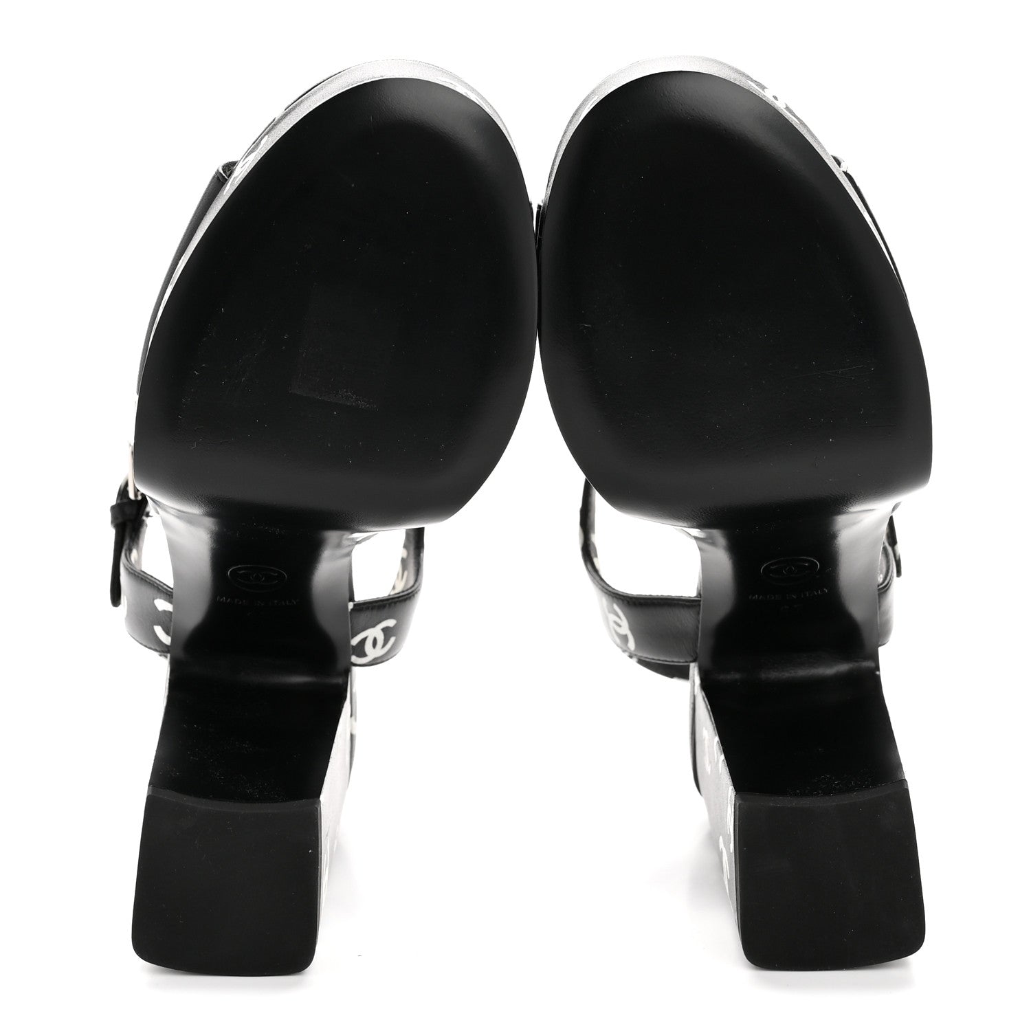 Chanel Printed Lambskin CC Platform Sandals 37 Black White 1817591