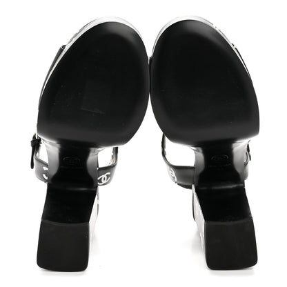 Chanel Printed Lambskin CC Platform Sandals 37 Black White 6 of 11