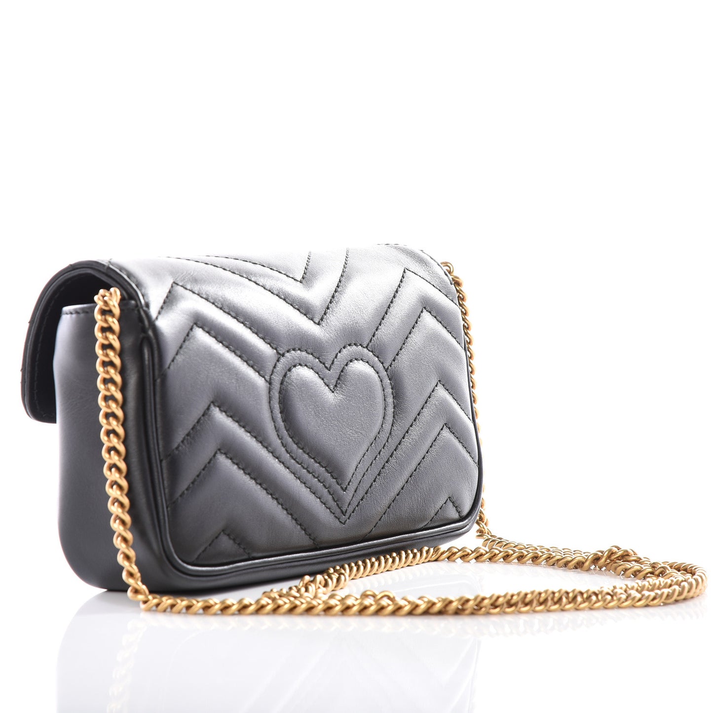 Calfskin Matelasse Super Mini GG Marmont Shoulder Bag Black