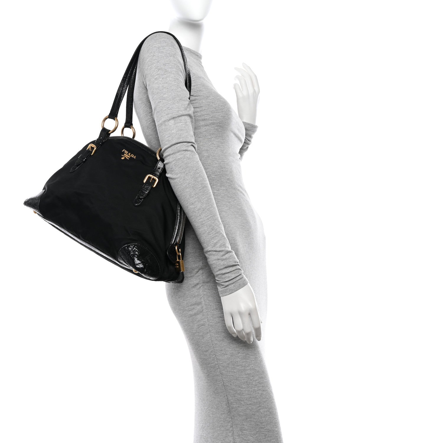 Prada Tessuto Nylon Vernice Dome Satchel Black 2 of 10