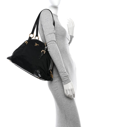Prada Tessuto Nylon Vernice Dome Satchel Black 2 of 10