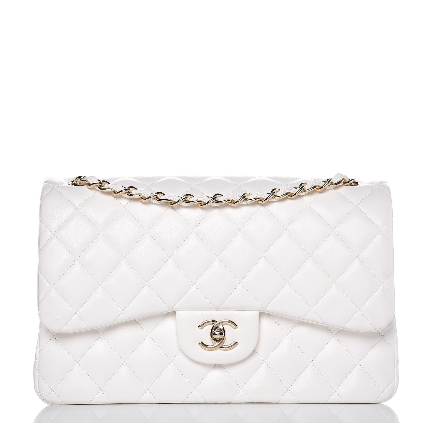 Lambskin Quilted Jumbo Double Flap White