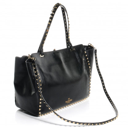 Valentino Garavani Textured Calfskin Medium Rockstud Tote Black 3 of 9