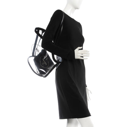 Prada Plexiglass Calfskin Small Shopper Tote Black 2 of 8