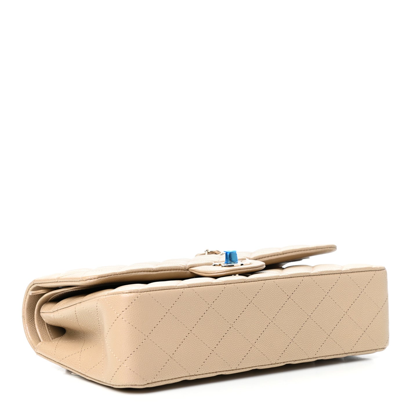 Iridescent Caviar Quilted Medium Double Flap Dark Beige