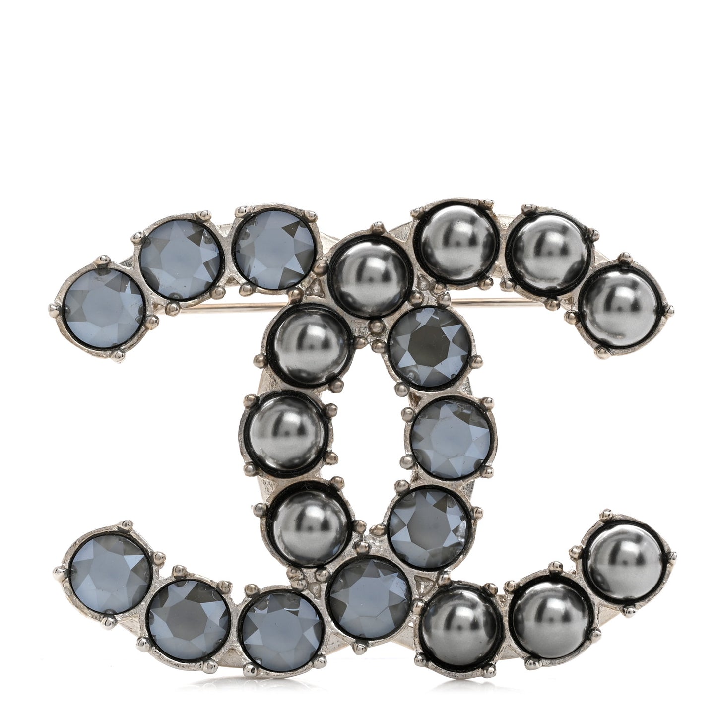 Crystal Pearl CC Dazzling Domino Brooch Black