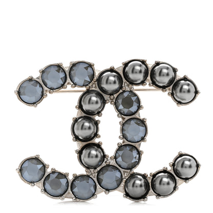 Chanel Crystal Pearl CC Dazzling Domino Brooch Black 1 of 4