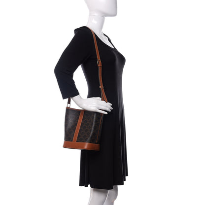 Celine Triomphe Canvas Calfskin Small Bucket Bag Tan 2 of 10