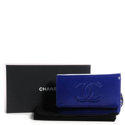 Chanel Grained Patent Calfskin Timeless Wallet On Chain WOC Blue 8 of 8