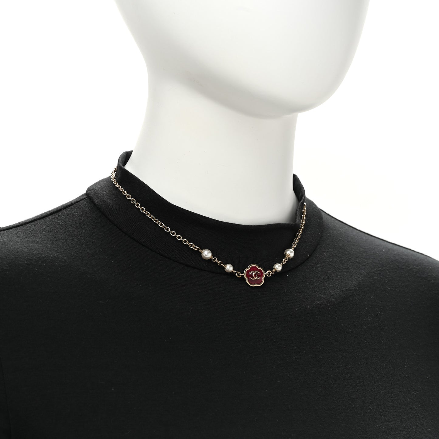 Pearl Enamel CC Camellia Short Necklace Pink Gold