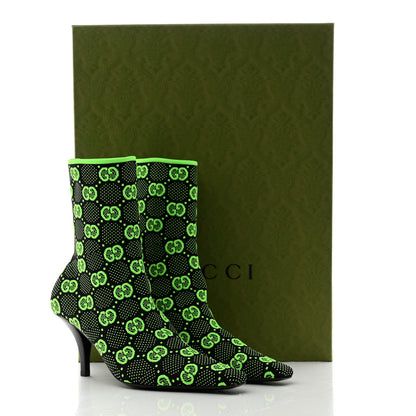 Gucci Technical Jersey Knit GG Monogram Square G 75mm Ankle Boots 37.5 Black Neon Green 8 of 8