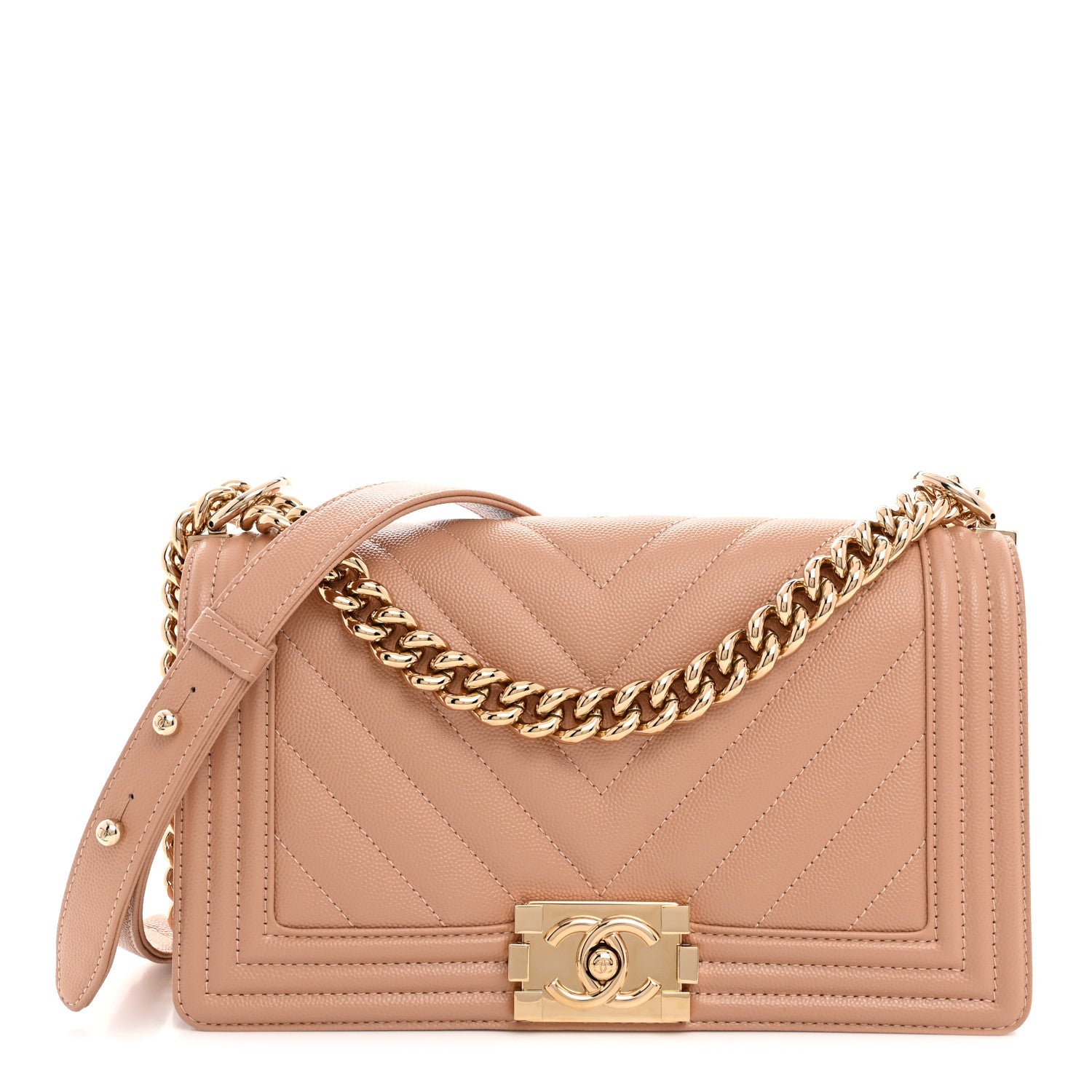 Chanel Caviar Chevron Quilted Medium Boy Flap Beige 1 of 10