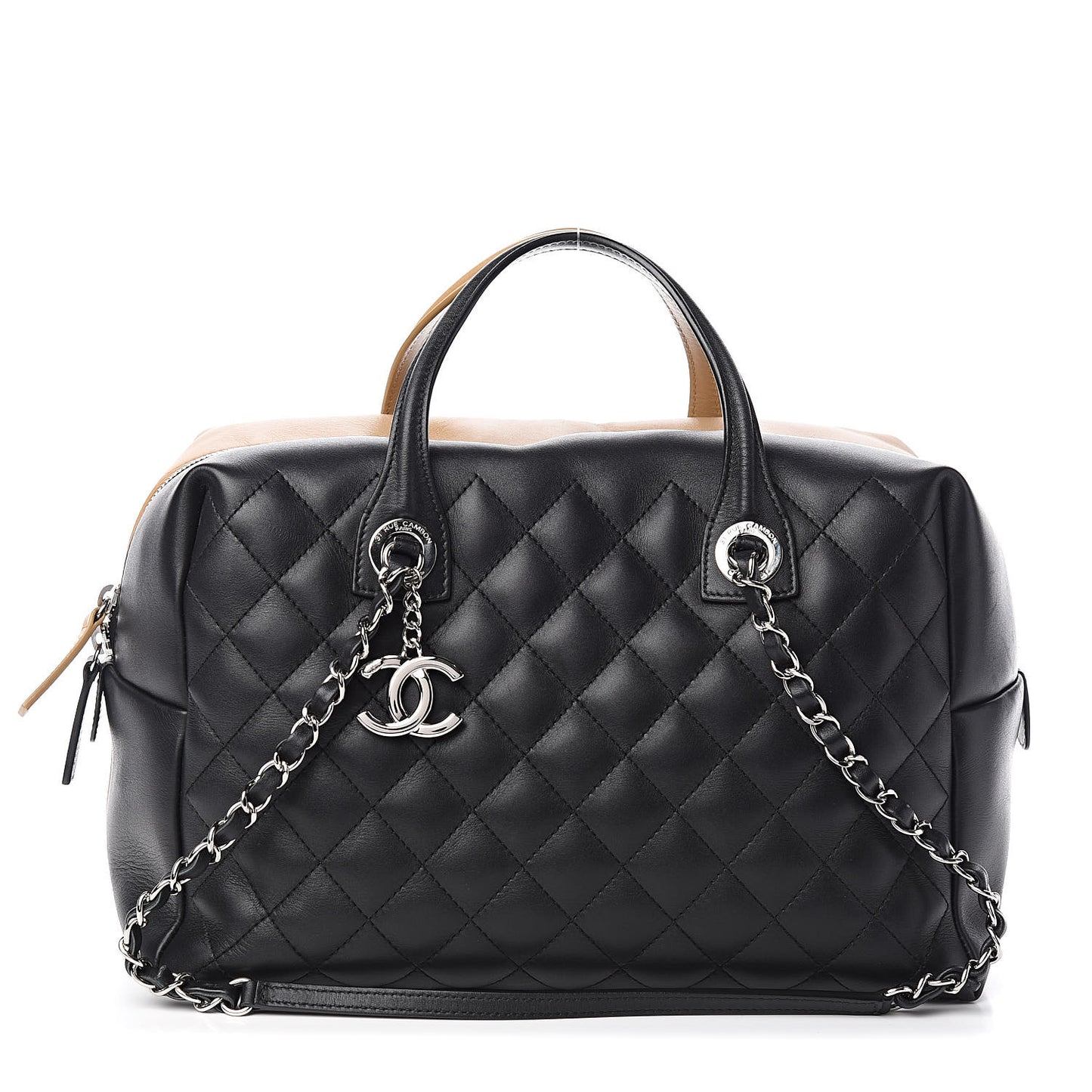 Calfskin Quilted Bi-Color Feather Weight Bowling Bag Black Beige