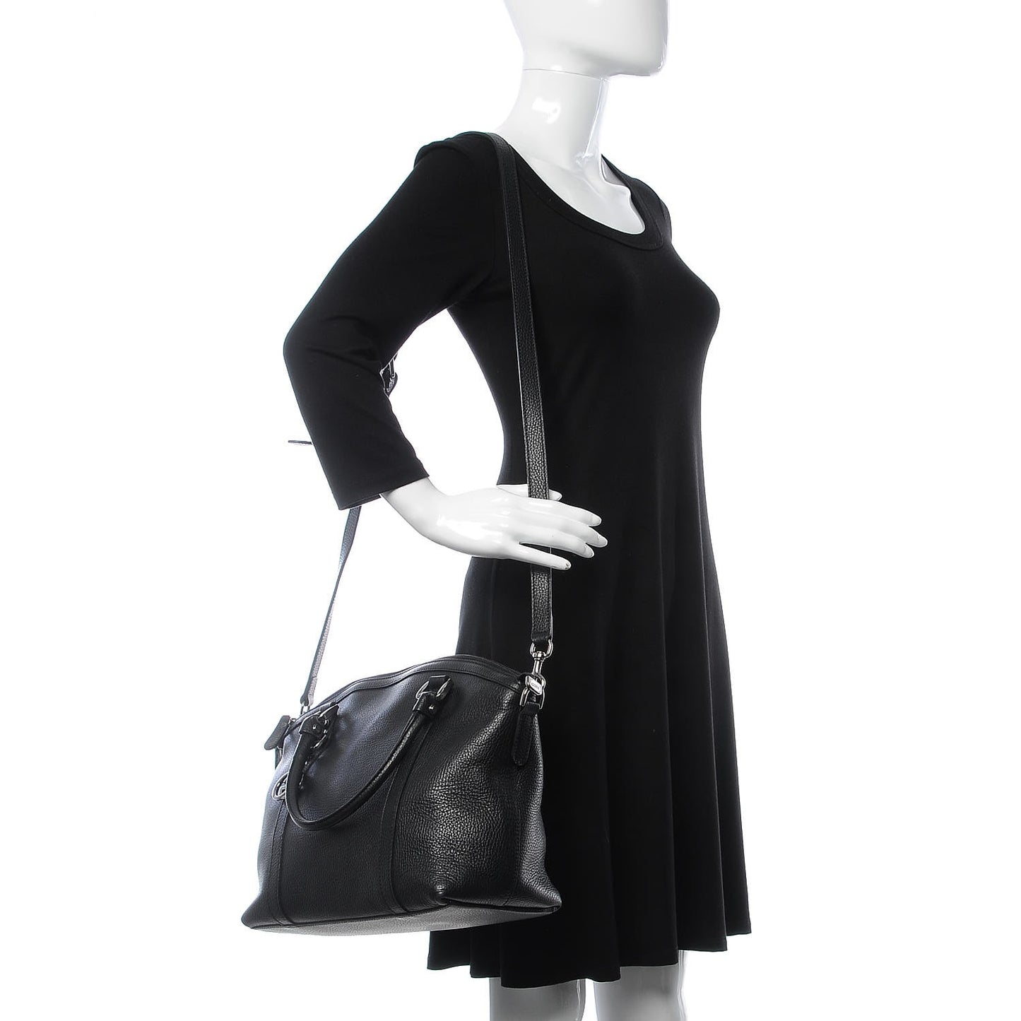 Pebbled Calfskin Medium GG Charm Dome Satchel Black