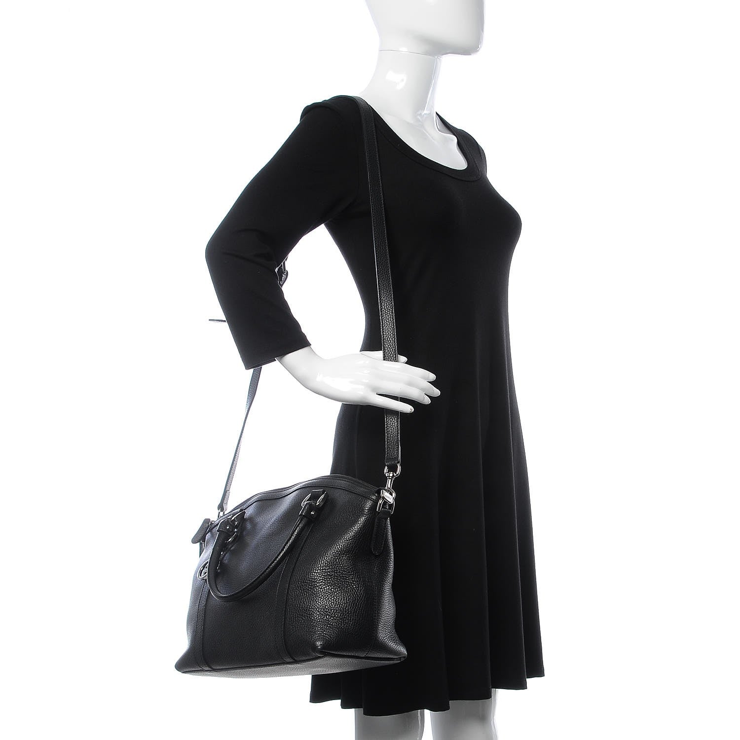 Gucci Pebbled Calfskin Medium GG Charm Dome Satchel Black 2 of 10