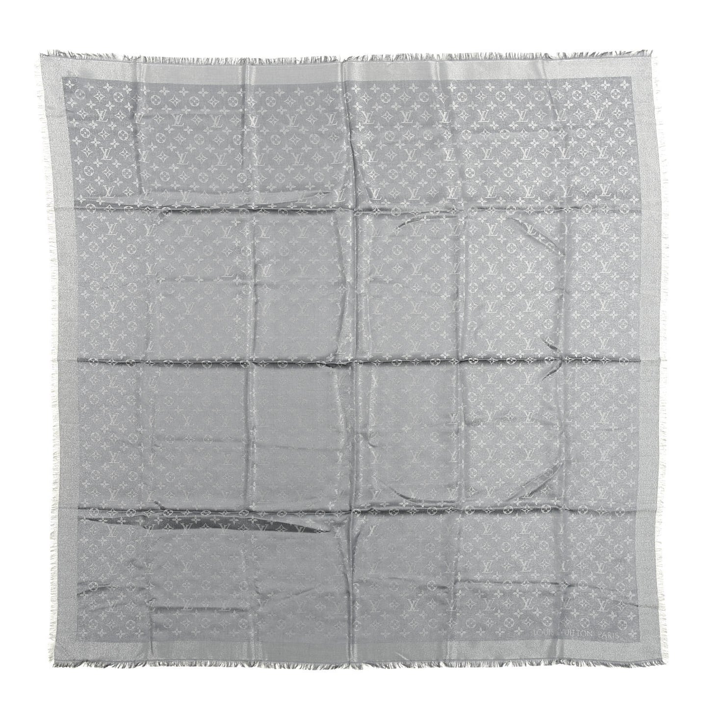 Silk Lurex Wool Monogram Shine Shawl Charcoal Grey