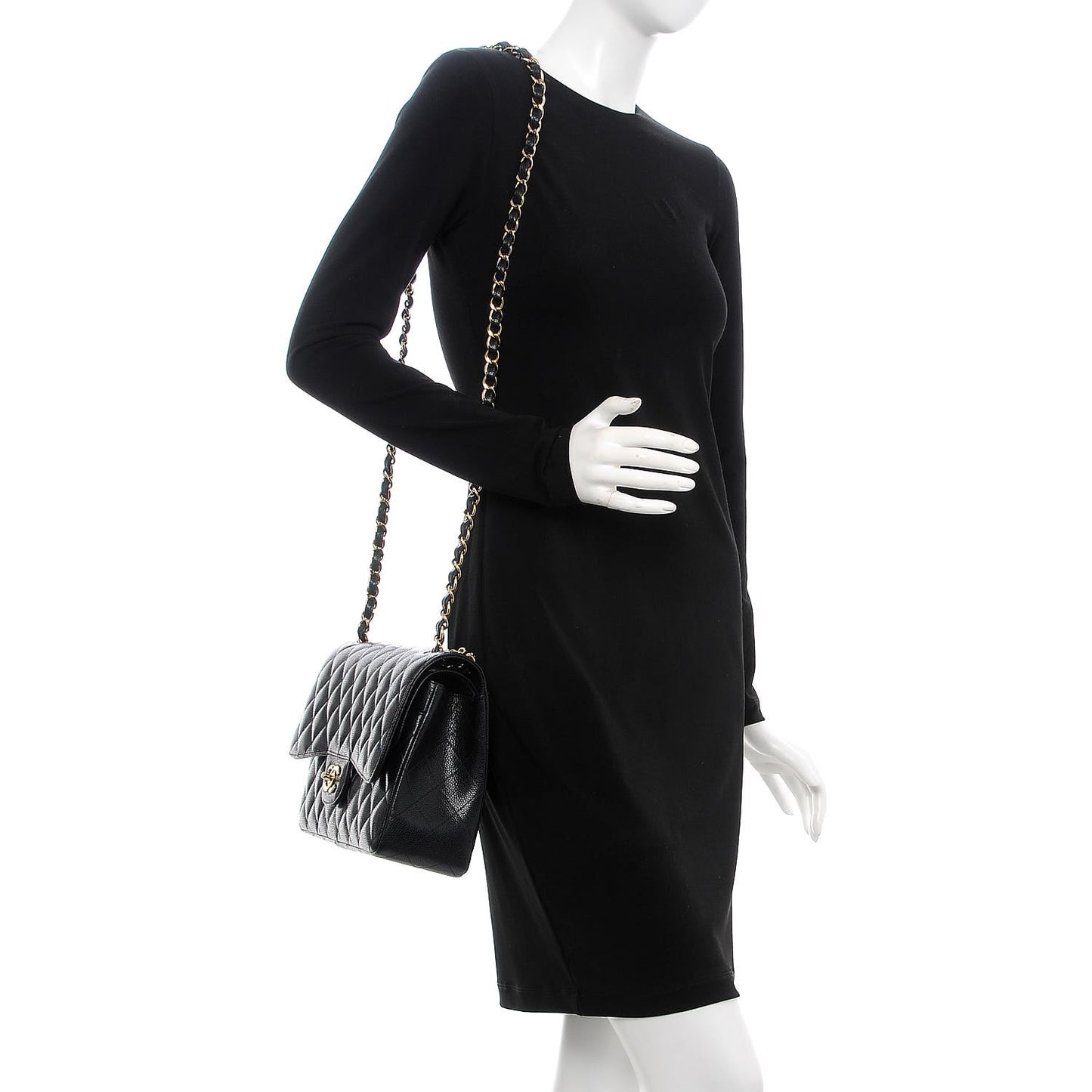 Caviar Quilted Jumbo Double Flap Black