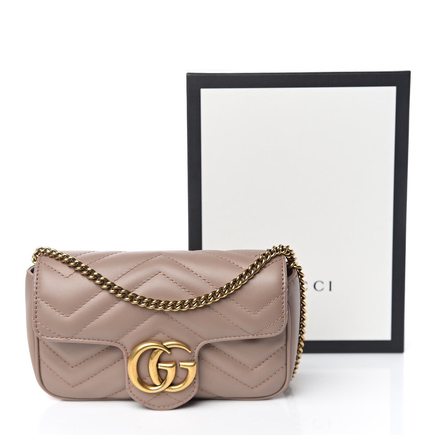 Calfskin Matelasse Super Mini GG Marmont Shoulder Bag Porcelain Rose