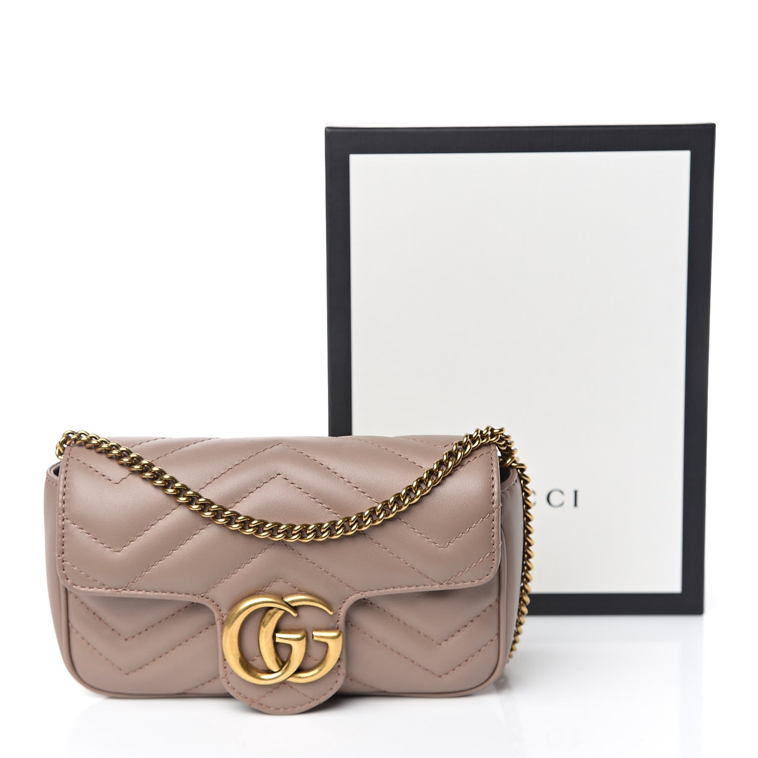 Gucci Calfskin Matelasse Super Mini GG Marmont Shoulder Bag Porcelain Rose 13 of 13