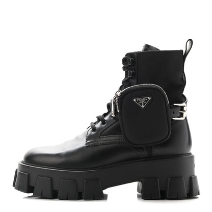 Prada Spazzolato Rois Nylon Metal Triangle Logo Monolith Pouch Pocket 55mm Boots 39 Black 1 of 12