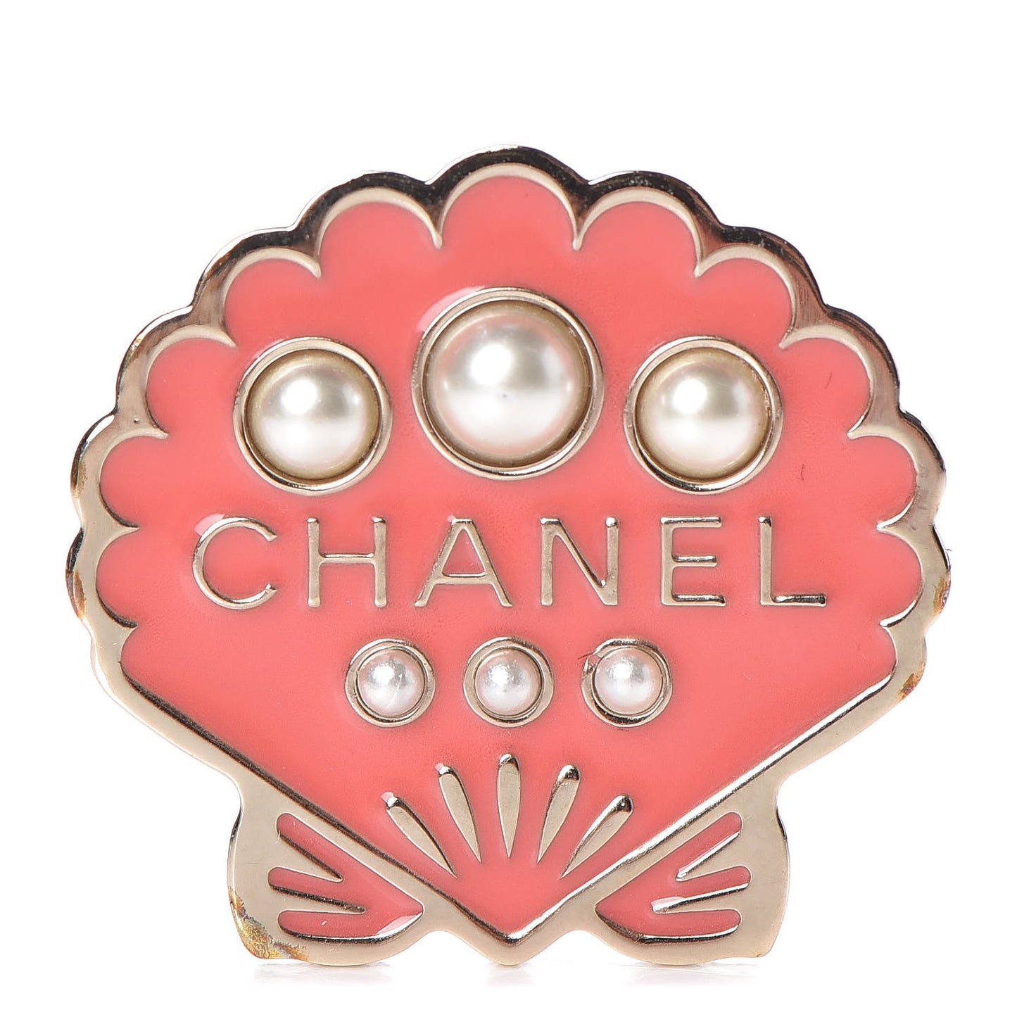 Enamel Pearl Seashell Brooch Pink Gold