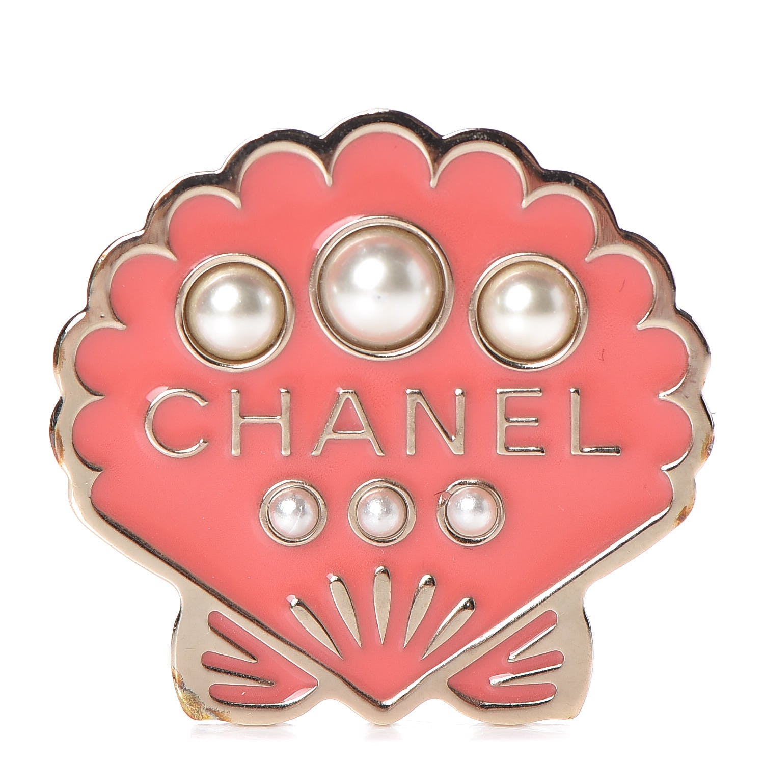 Chanel Enamel Pearl Seashell Brooch Pink Gold 1 of 5