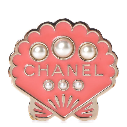Chanel Enamel Pearl Seashell Brooch Pink Gold 1 of 5
