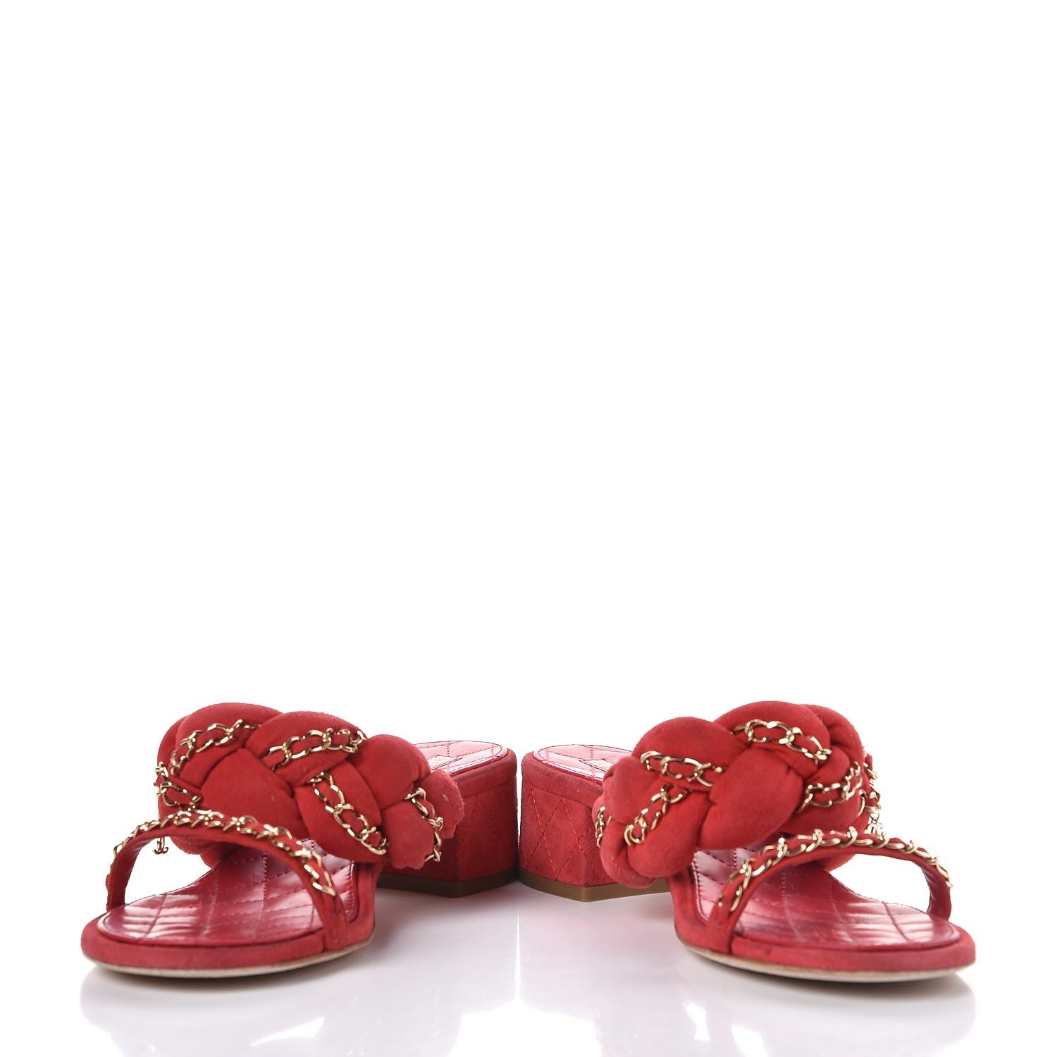 Chanel Kid Suede Chain Braided Sandals 38.5 Red 6 of 11