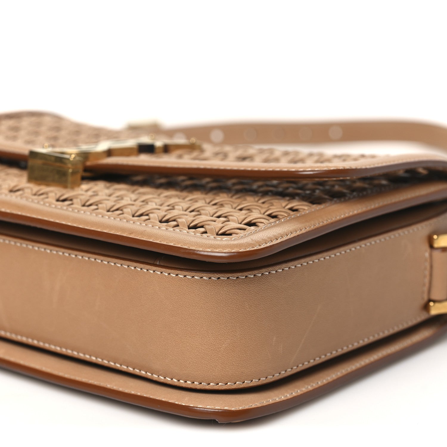 Saint Laurent Calfskin Woven Wood Medium Monogram Solferino
