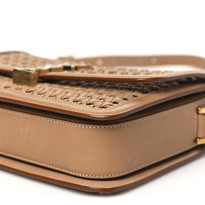 Saint Laurent Calfskin Woven Wood Medium Monogram Solferino Satchel Vintage Brown 10 of 10