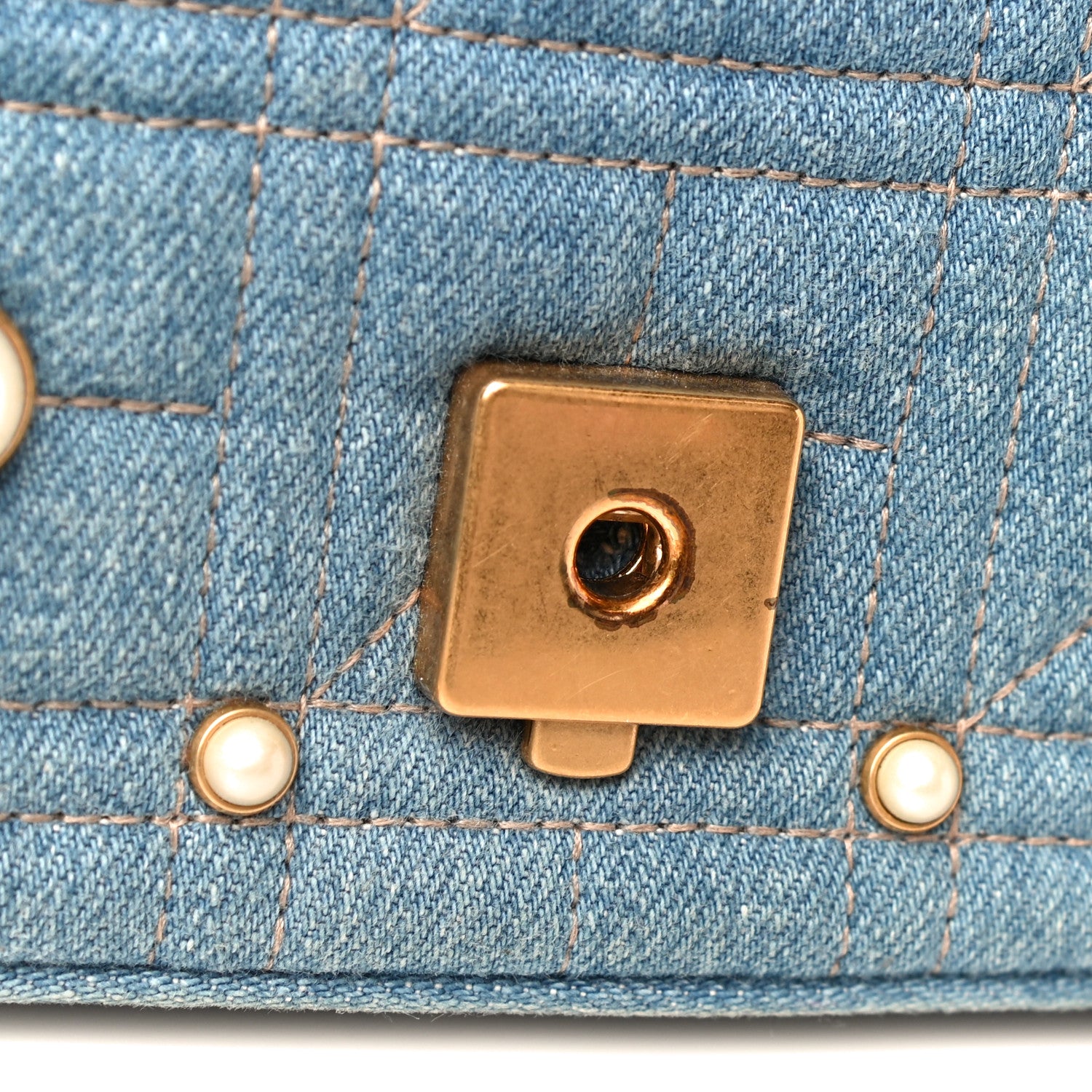 Gucci Denim Matelasse Pearl Studded Mini GG Marmont Shoulder Bag Blue 15 of 15