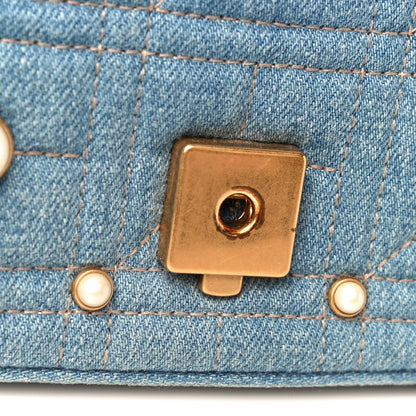 Gucci Denim Matelasse Pearl Studded Mini GG Marmont Shoulder Bag Blue 15 of 15