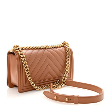 Chanel Caviar Chevron Quilted Medium Boy Flap Brown 3 of 11