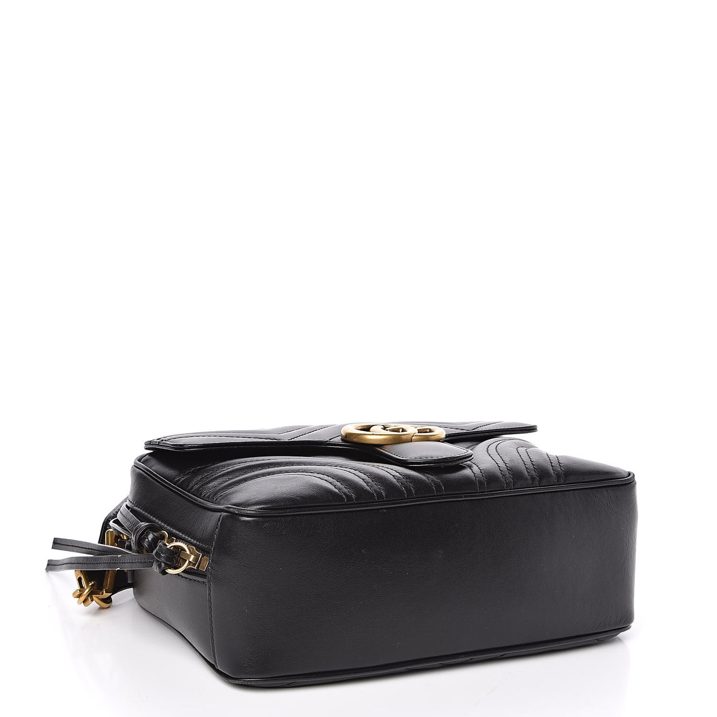 Calfskin Matelasse Sylvie Web Small GG Marmont Top Handle Shoulder Bag Black