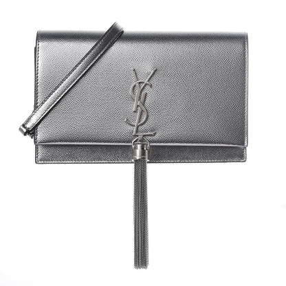 Saint Laurent Metallic Grain De Poudre Kate Monogram Tassel Chain Wallet Silver 1 of 6