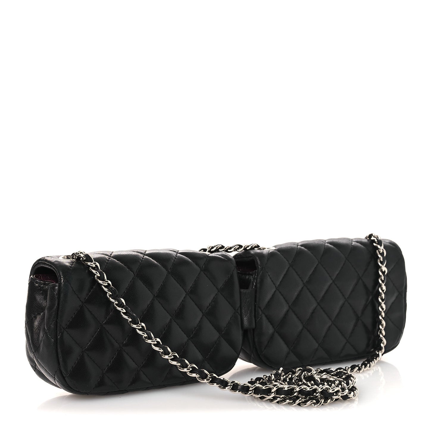 Lambskin Quilted Double Mini Flap Crossbody Black