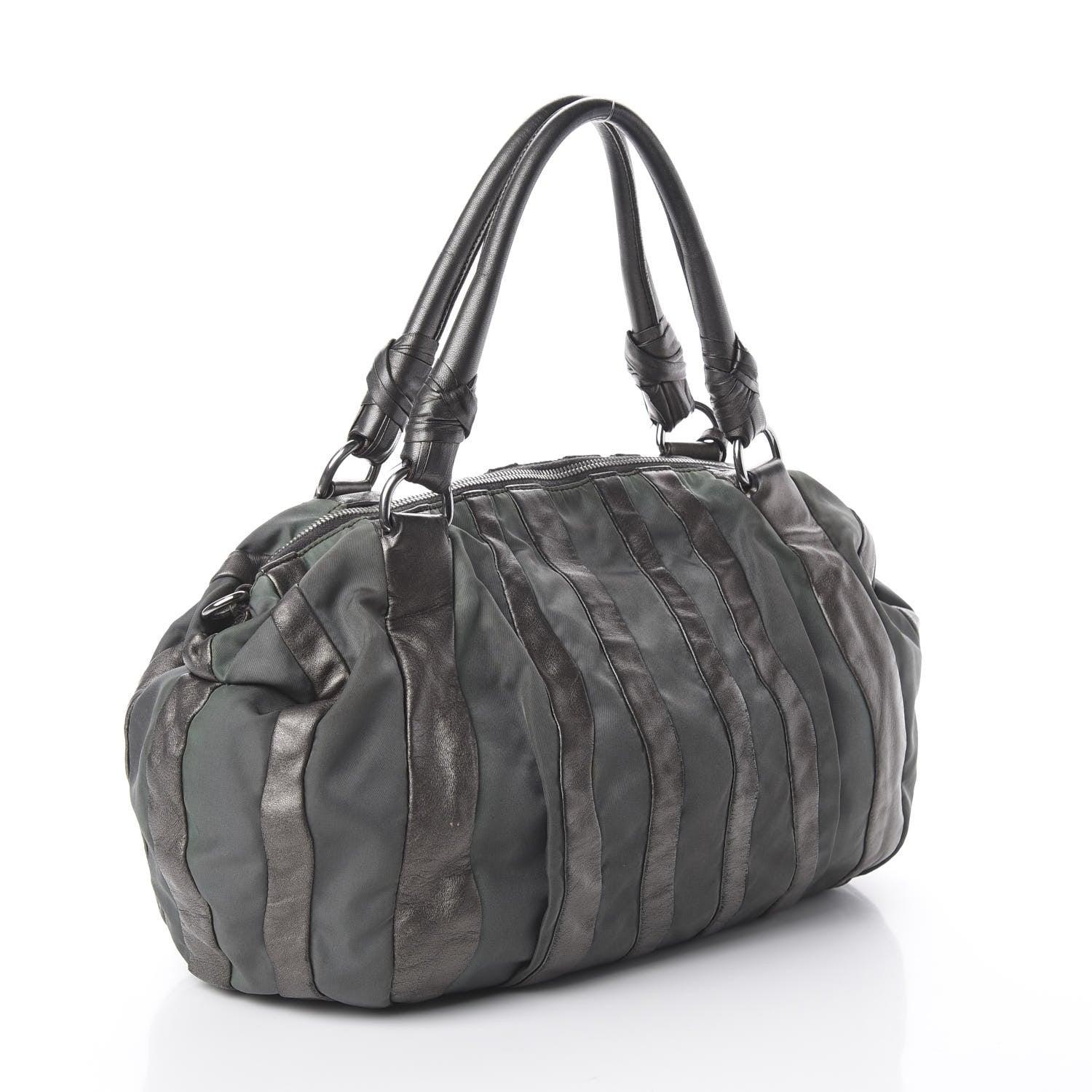 Prada Metallic Nappa Tessuto Nylon Mordore Stripes Shoulder Bag Grey 2 of 12