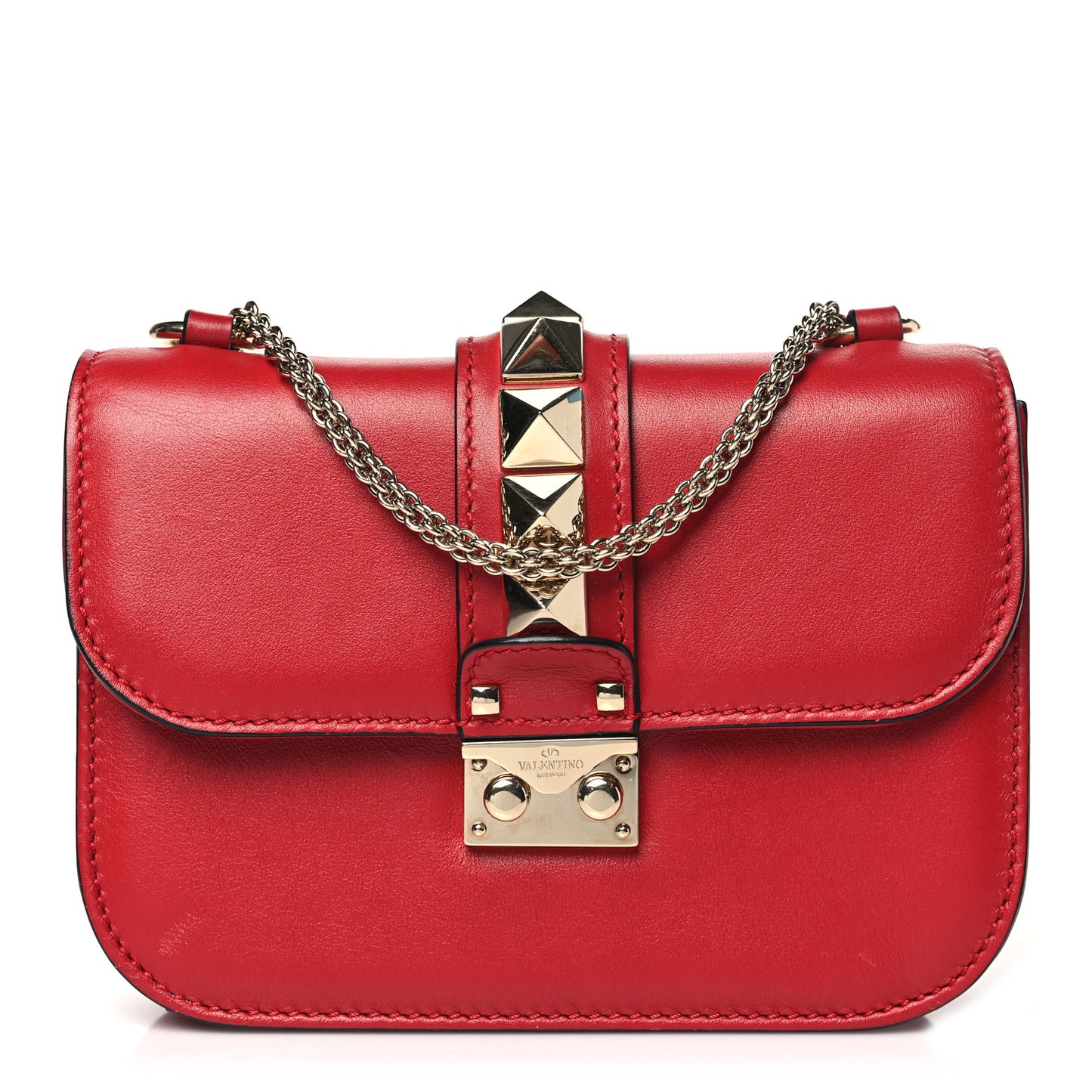 Vitello Small Glam Lock Rockstud Flap Red