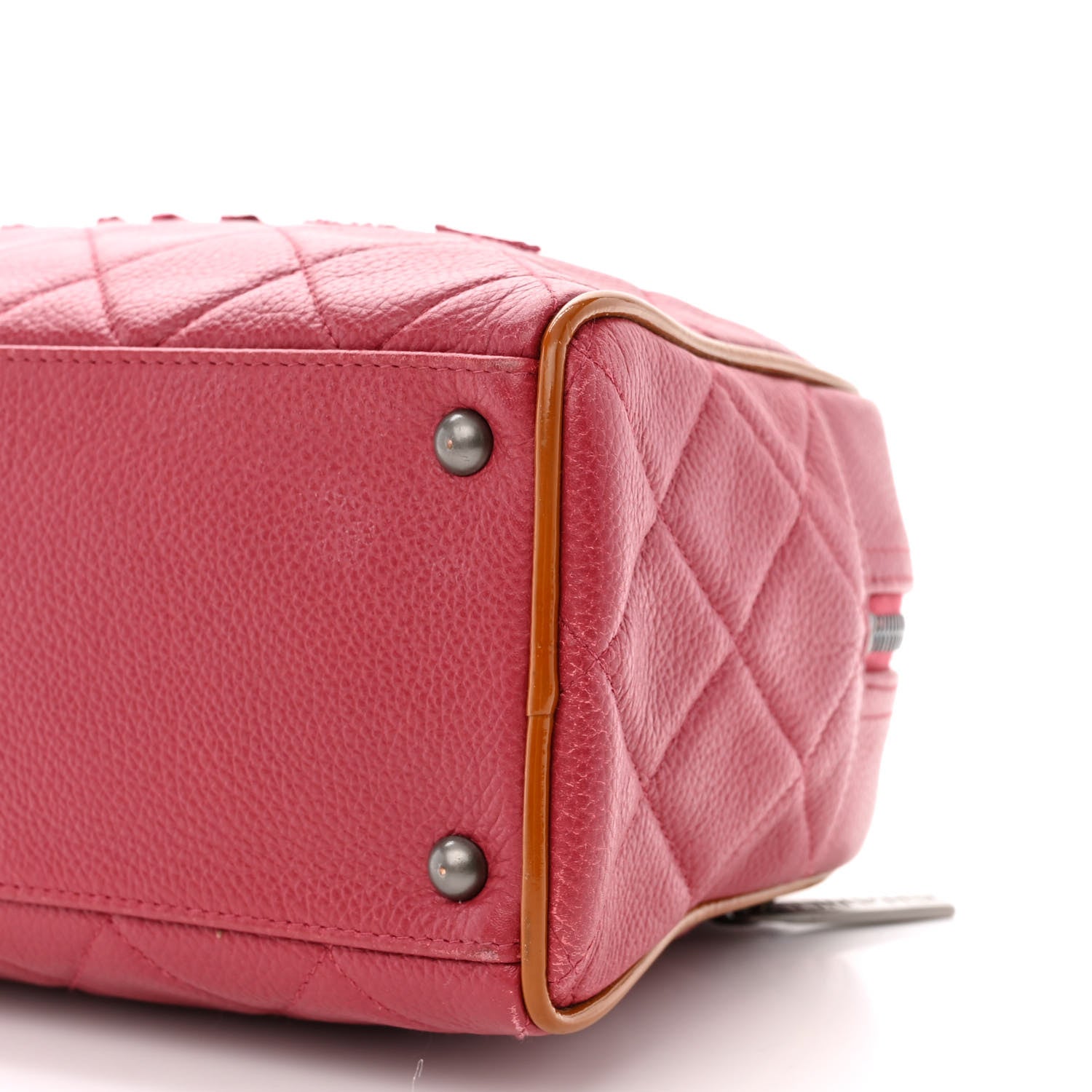 Chanel Caviar Patent Quilted Large Bowler Bag Red 10 of 13