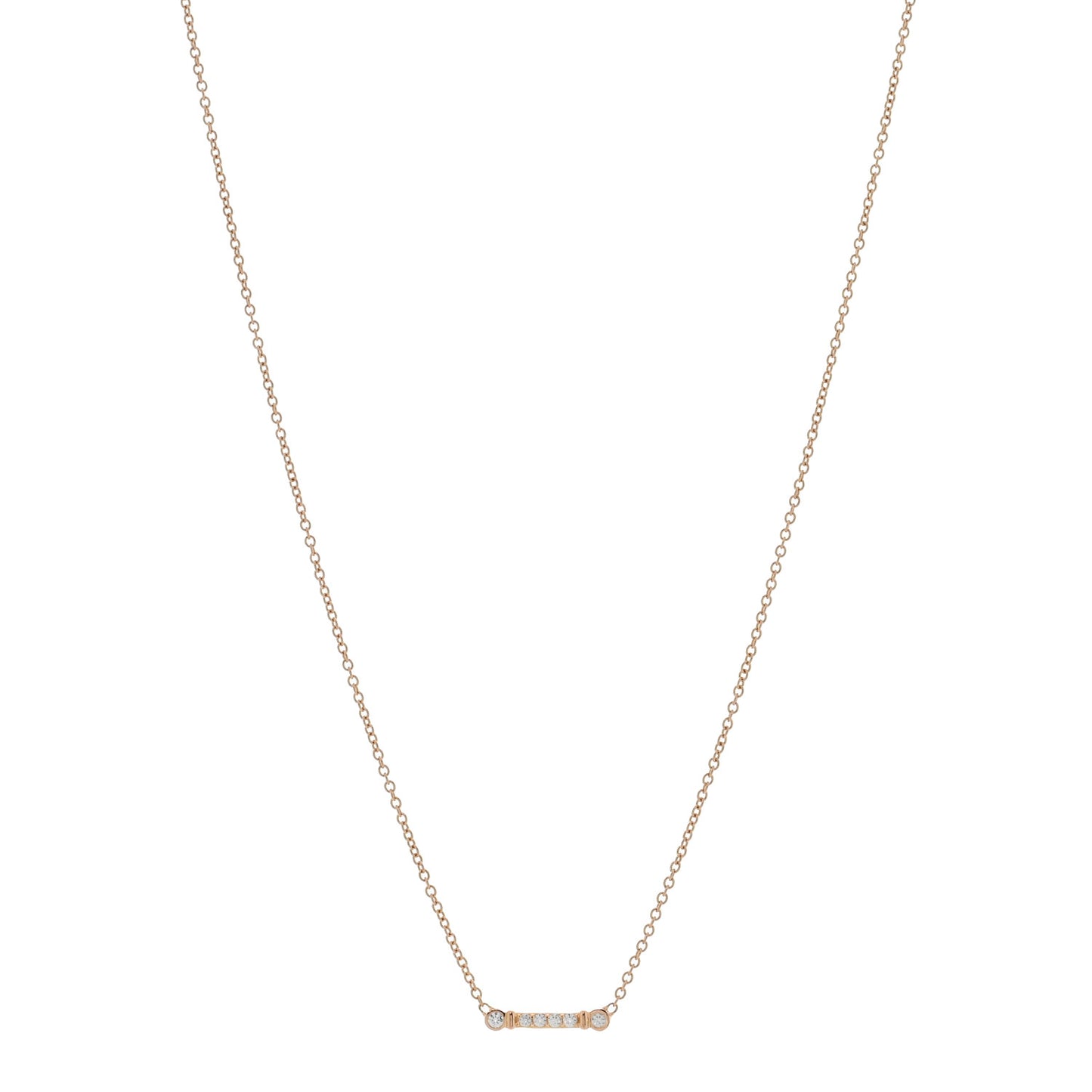 18K Rose Gold Diamond Fleur De Lis Key Bar Pendant Necklace