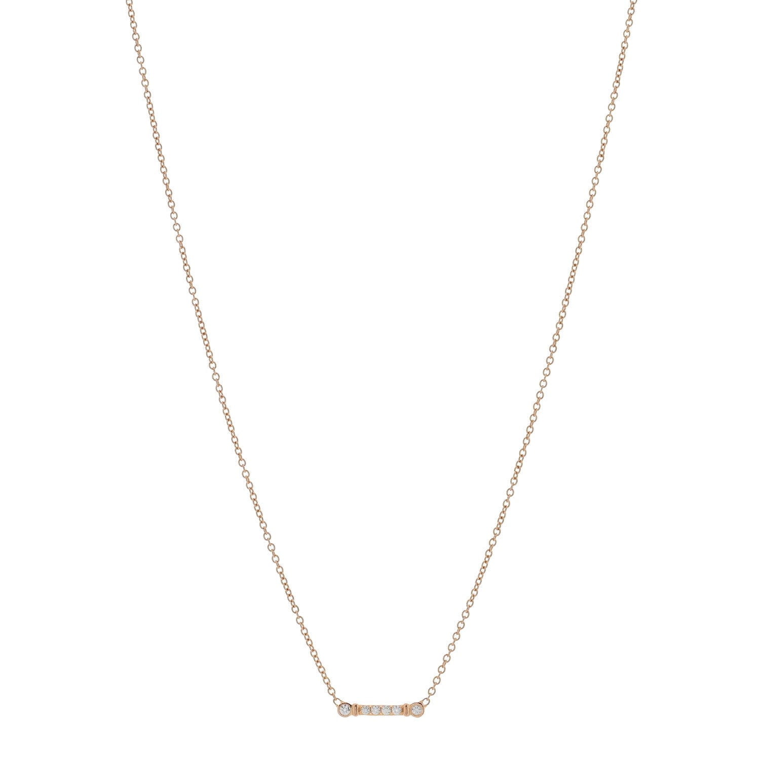 Tiffany 18K Rose Gold Diamond Fleur De Lis Key Bar Pendant Necklace 1 of 4