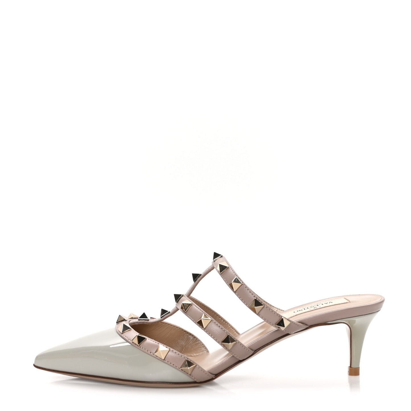 Patent Nappa Rockstud 50mm Cage Mules 36.5 Green Tea Sorbet Poudre
