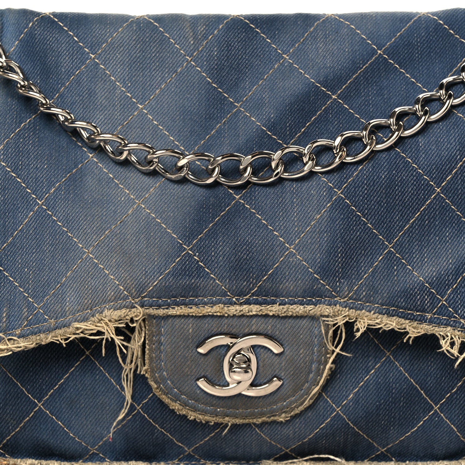 Chanel Denim Quilted Jumbo Pompom Flap Dark Blue 9 of 13