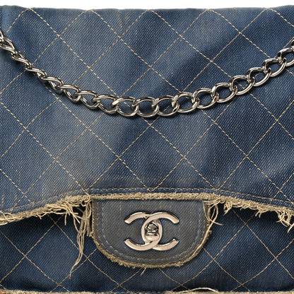 Chanel Denim Quilted Jumbo Pompom Flap Dark Blue 9 of 13