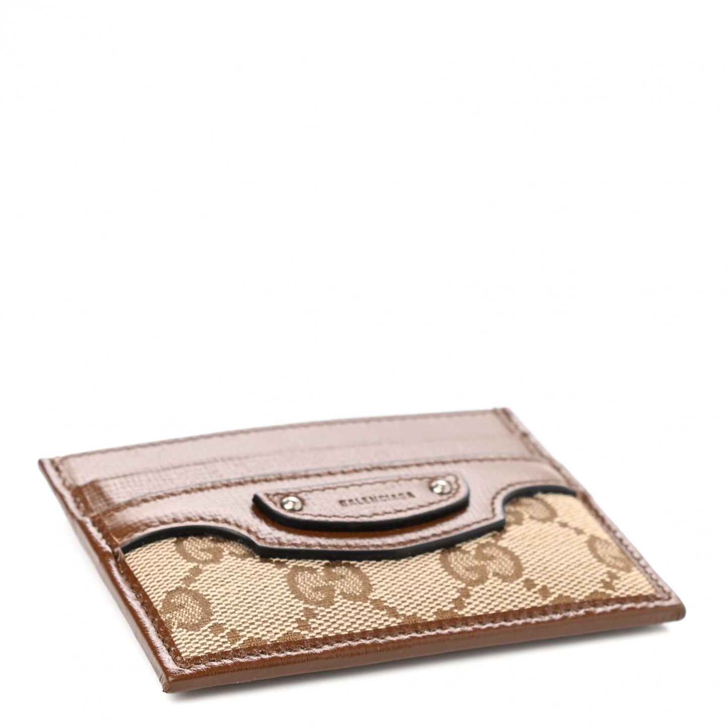 X GUCCI GG Monogram Azalea Calfskin Neo Classic Card Holder Beige Ebony Brown Sugar